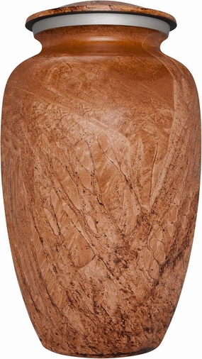 Brown Funeral Urn - Marble Oak Cremation Urn for Human Ashes - Hand Made in Aluminum - Suitable for Cemetery Burial or Niche - Large Size fits Remains of Adults up to 200 lbs