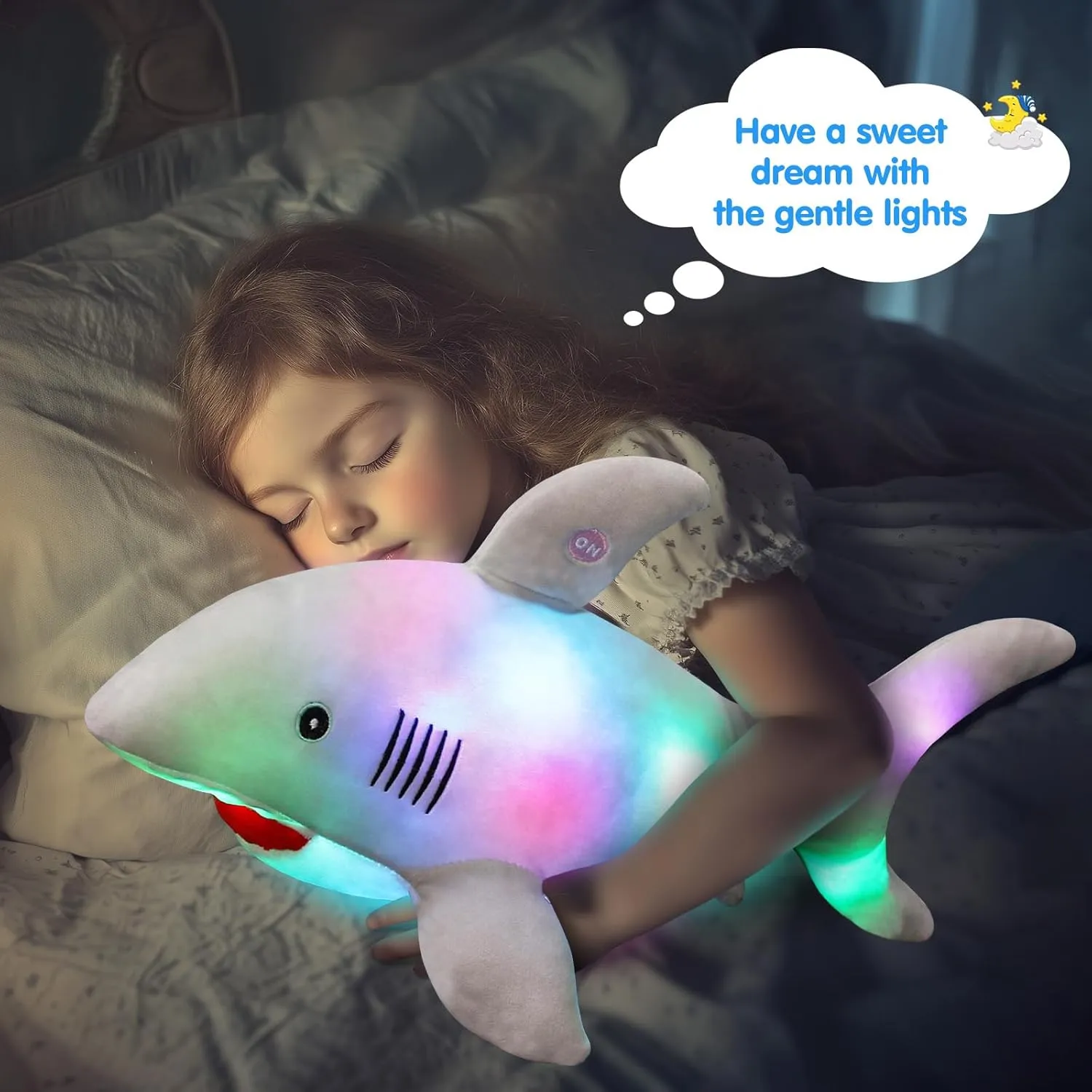 BSTAOFY 20'' Light up Shark Stuffed Animal Glow Soft Plush Toys Ocean Species LED Night Lights Birthday Valentines Christmas for Toddler Kids, Gray