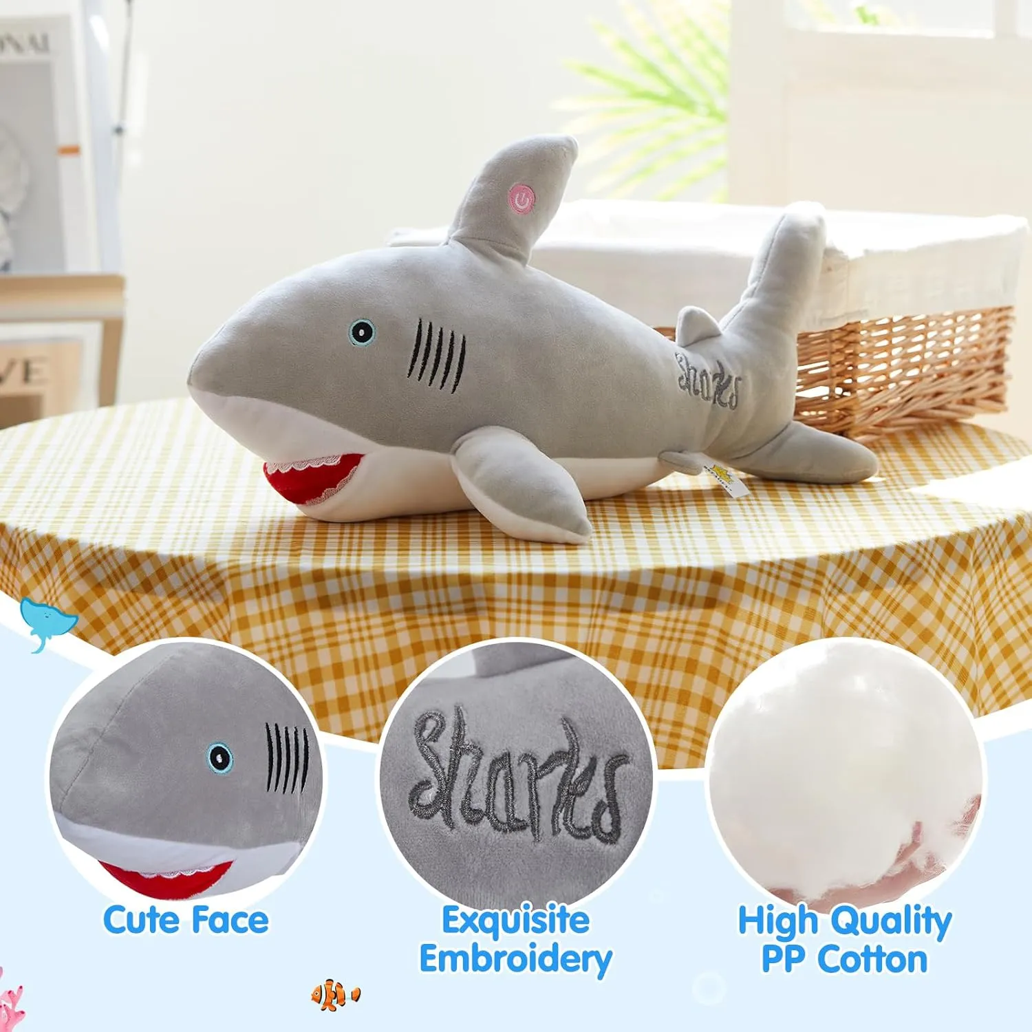 BSTAOFY 20'' Light up Shark Stuffed Animal Glow Soft Plush Toys Ocean Species LED Night Lights Birthday Valentines Christmas for Toddler Kids, Gray
