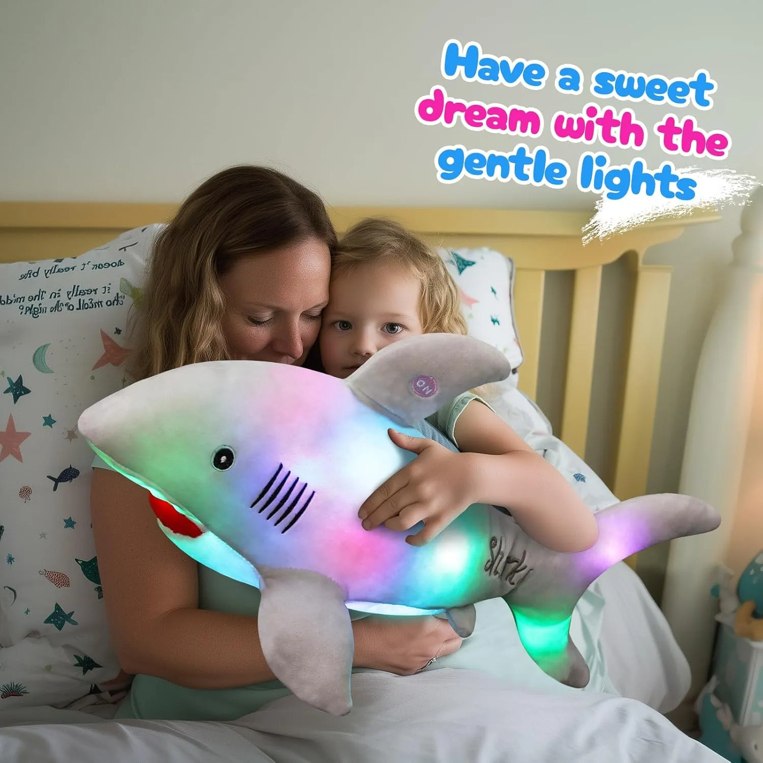 BSTAOFY 20'' Light up Shark Stuffed Animal Glow Soft Plush Toys Ocean Species LED Night Lights Birthday Valentines Christmas for Toddler Kids, Gray