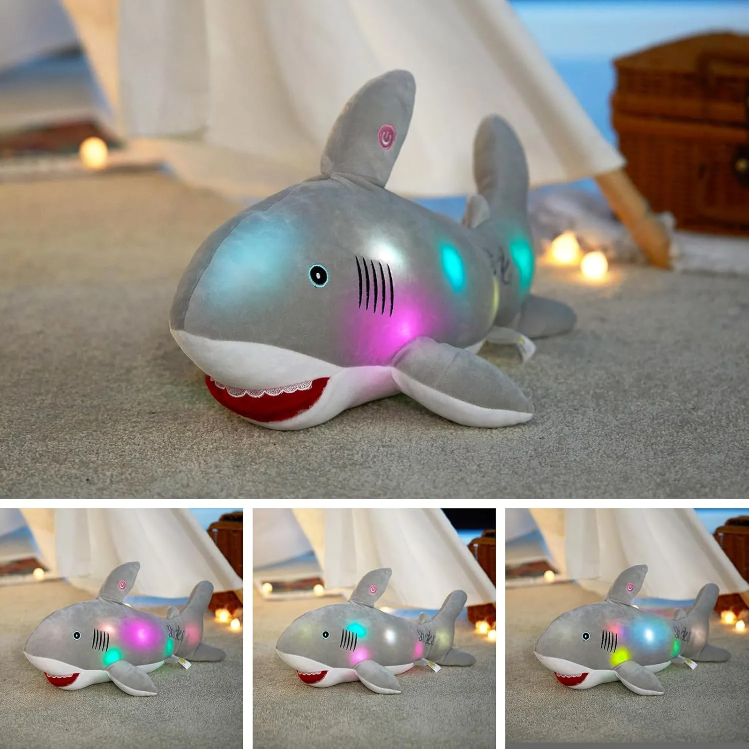 BSTAOFY 20'' Light up Shark Stuffed Animal Glow Soft Plush Toys Ocean Species LED Night Lights Birthday Valentines Christmas for Toddler Kids, Gray