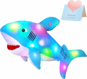 BSTAOFY 20'' LED Shark Soft Plush Toy Night Light Up Stuffed Animal Ocean Life Luminous Glow in The Dark Bedtime Companion Gifts for Kids Friends Birthday Valentines Christmas Festivals, Blue