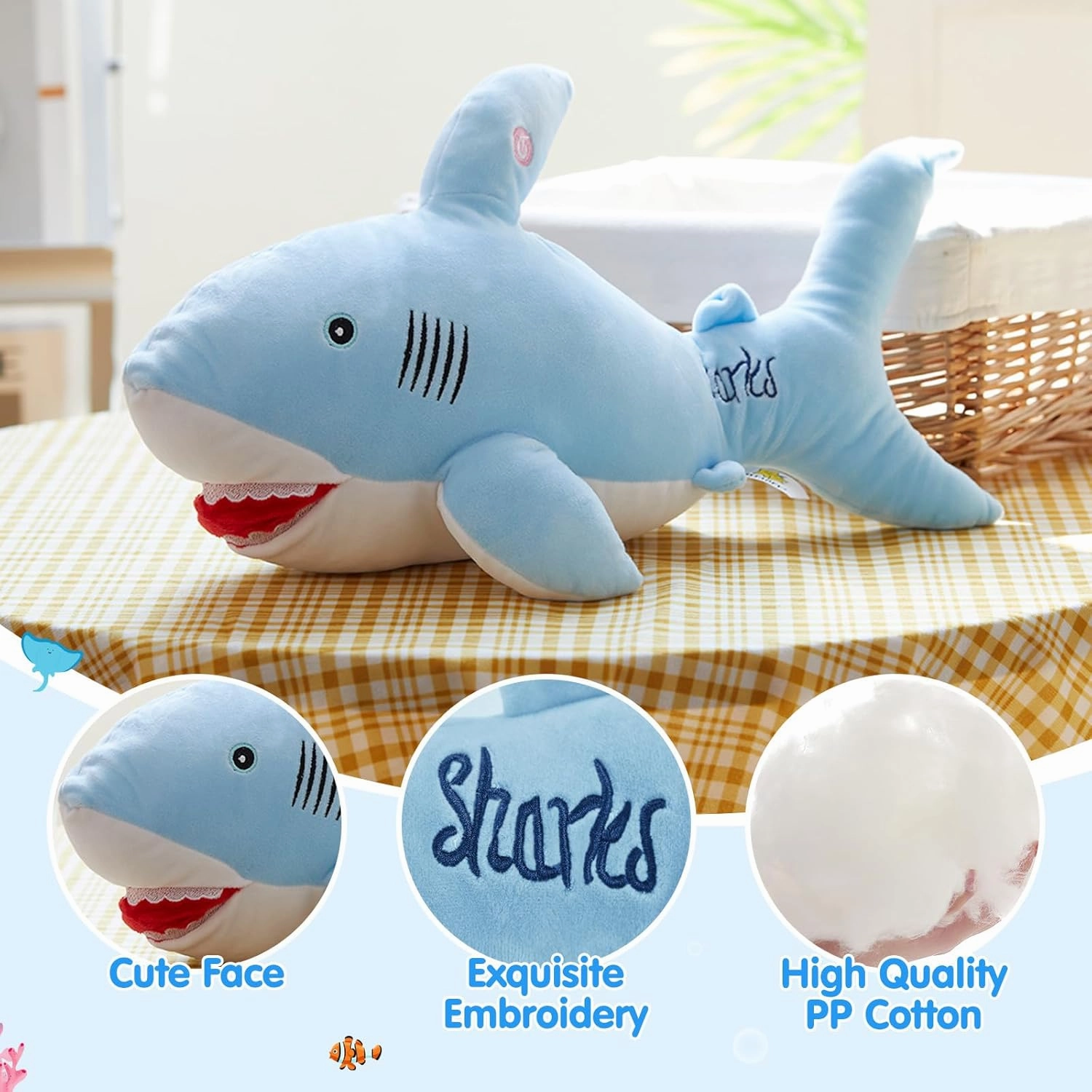 BSTAOFY 20'' LED Shark Soft Plush Toy Night Light Up Stuffed Animal Ocean Life Luminous Glow in The Dark Bedtime Companion Gifts for Kids Friends Birthday Valentines Christmas Festivals, Blue