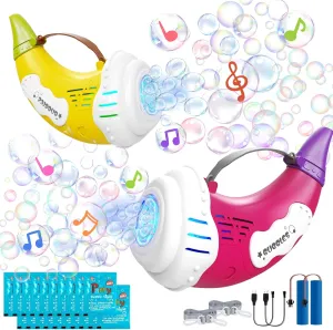 Bubble Machine Gun for Toddlers 2 Pack Horn Bubble Blower Wand Maker for Kids Outdoor Toys for 3-9 Year Old Boys Girls Rechargeable Music & Light with Bubble Solution Summer Outside Toy Birthday Gift