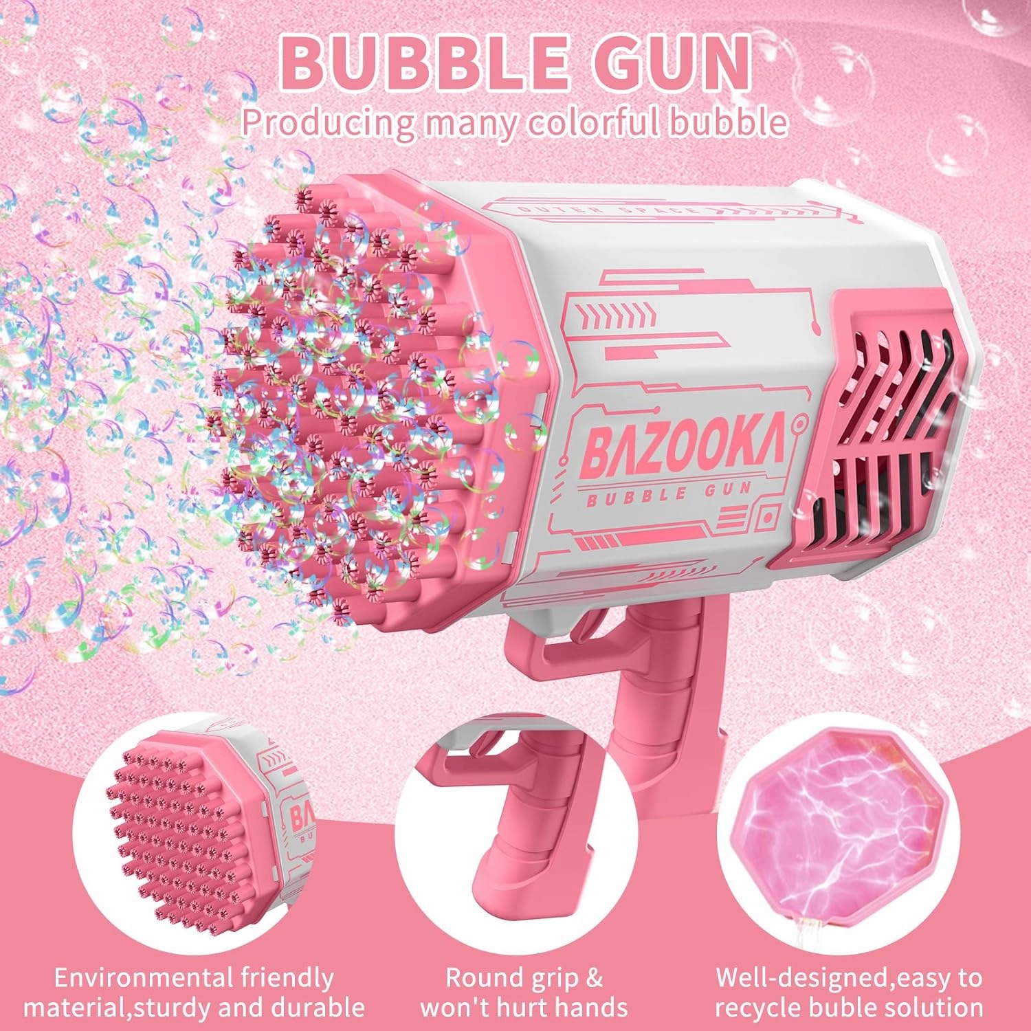 Bubble Gun, 69 Hole Bubble Machine Gun with Bubble Solution for Kids 3 4 5 6 7 8 9 10 11 12 Year Old, Easter Bubble Maker for Summer Kids Outdoor Toys Birthday Wedding Party