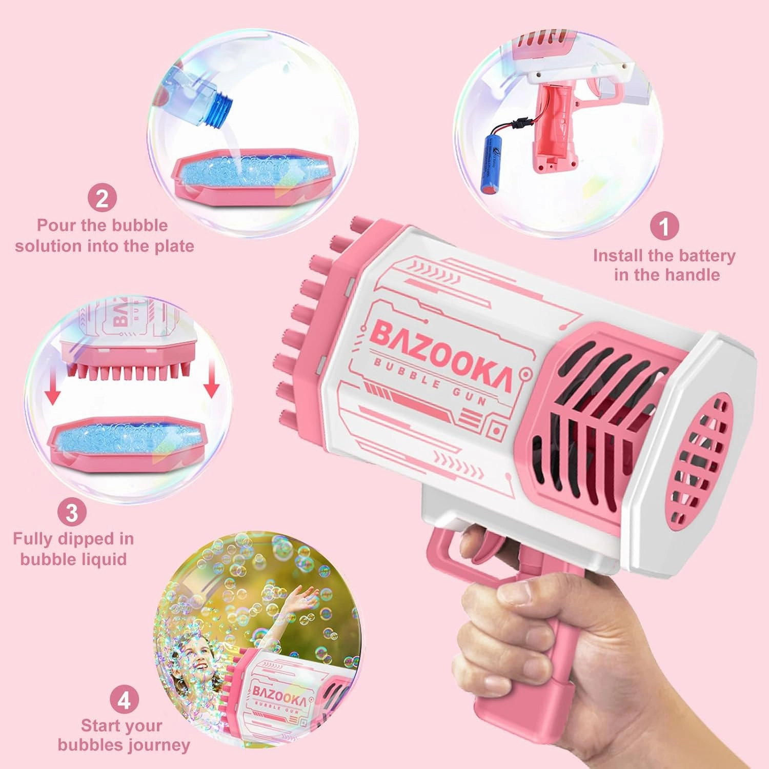 Bubble Gun, 69 Hole Bubble Machine Gun with Bubble Solution for Kids 3 4 5 6 7 8 9 10 11 12 Year Old, Easter Bubble Maker for Summer Kids Outdoor Toys Birthday Wedding Party