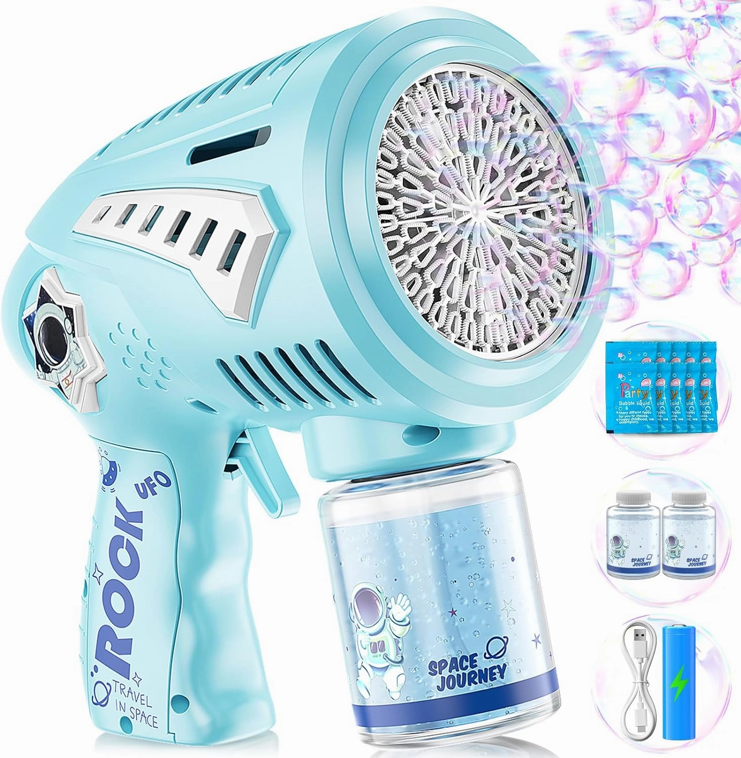 Bubble Gun - 72 Holes Space Bubbles Blaster with LED Light - Rechargeable Bubble Machine for Kids - Toys Gifts for Ages 3  Year Old Boys/Girls, for Outdoor Act, Birthday Party