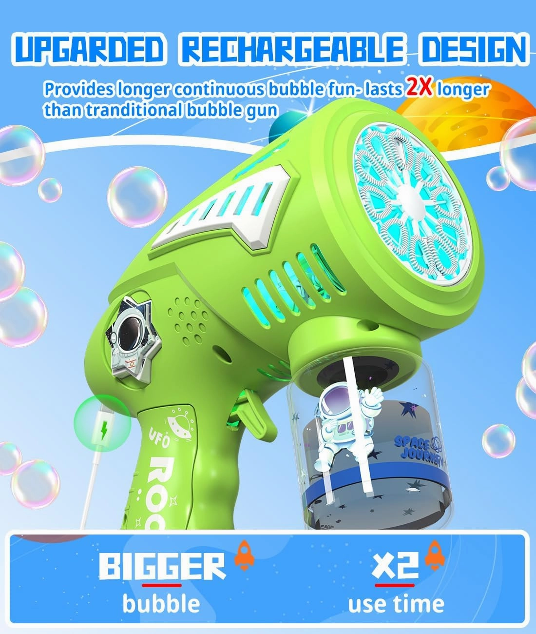 Bubble Gun - Rechargeable 10 Holes Bubbles Machine for Kids with LED Light - Blow Bigger Bubbles - Toys Gifts Ideas Age 3-15 for Boys Girls Party Favors Birthday Easter