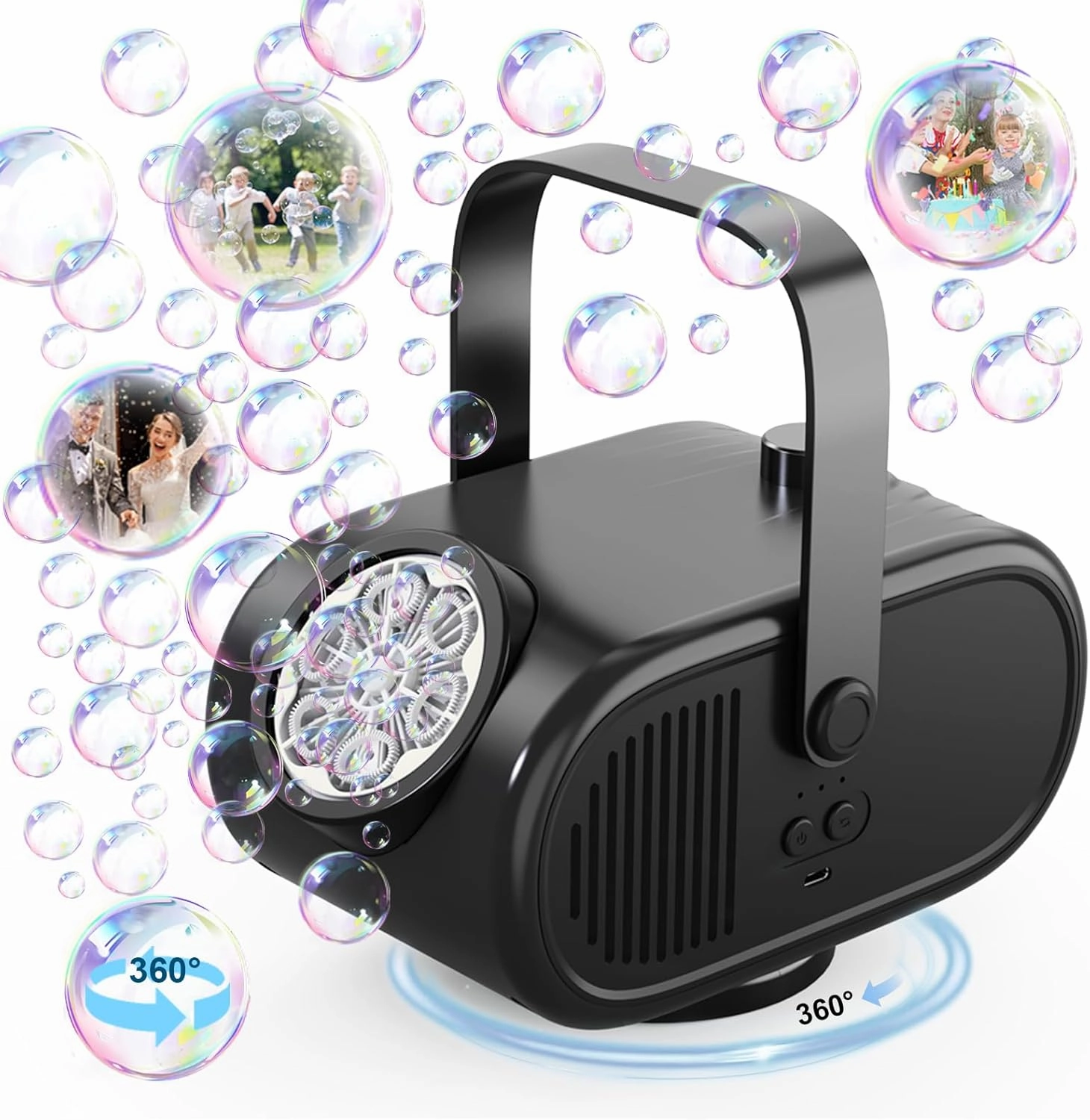 Bubble Machine for Kids – 360° Automatic Rotating Rechargeable Bubble Blower, 22000  Bubbles/Min, Fun Bubble Maker Toy for Toddlers Ages 3-5, Perfect for Birthday, Wedding, Party Gifts (Black)