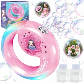 Bubble Machine for Kids Girls Toy: Light Up Bubble Wand Automatic Bubble Machine Rechargeable with 2 Bubble Solution Party Outside Toys for Toddlers 3-5, Birthday Gift for Girls 3 