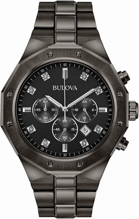 Bulova Men's Classic Diamond 6-Hand Chronograph Quartz Watch, Calendar Date, Luminous Markers, 100M Water Resistant, 44mm