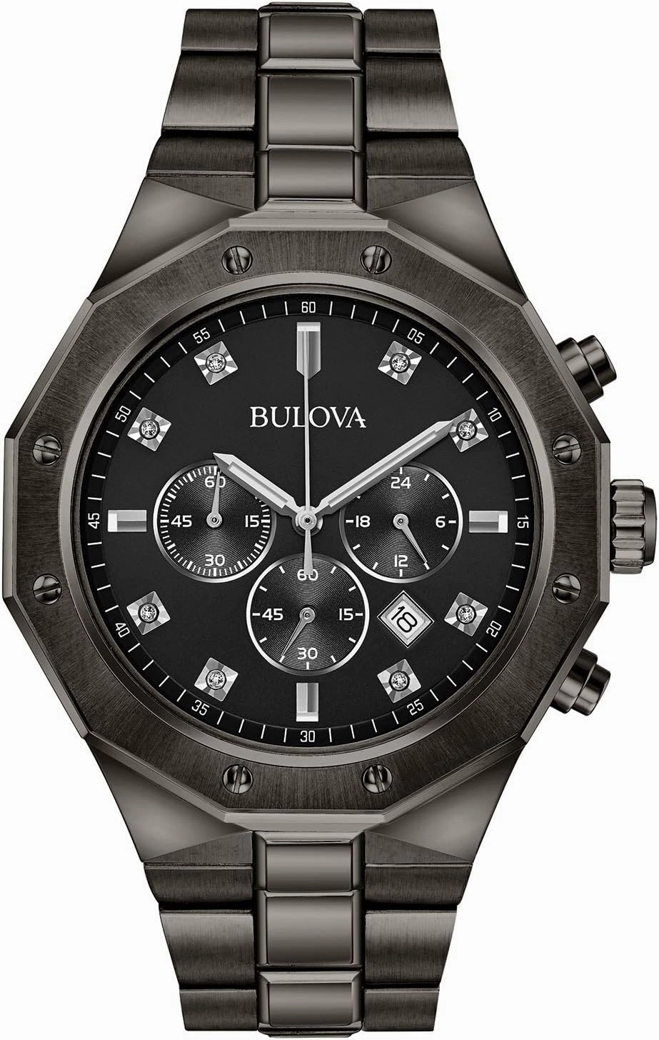 Bulova Men's Classic Diamond 6-Hand Chronograph Quartz Watch, Calendar Date, Luminous Markers, 100M Water Resistant, 44mm