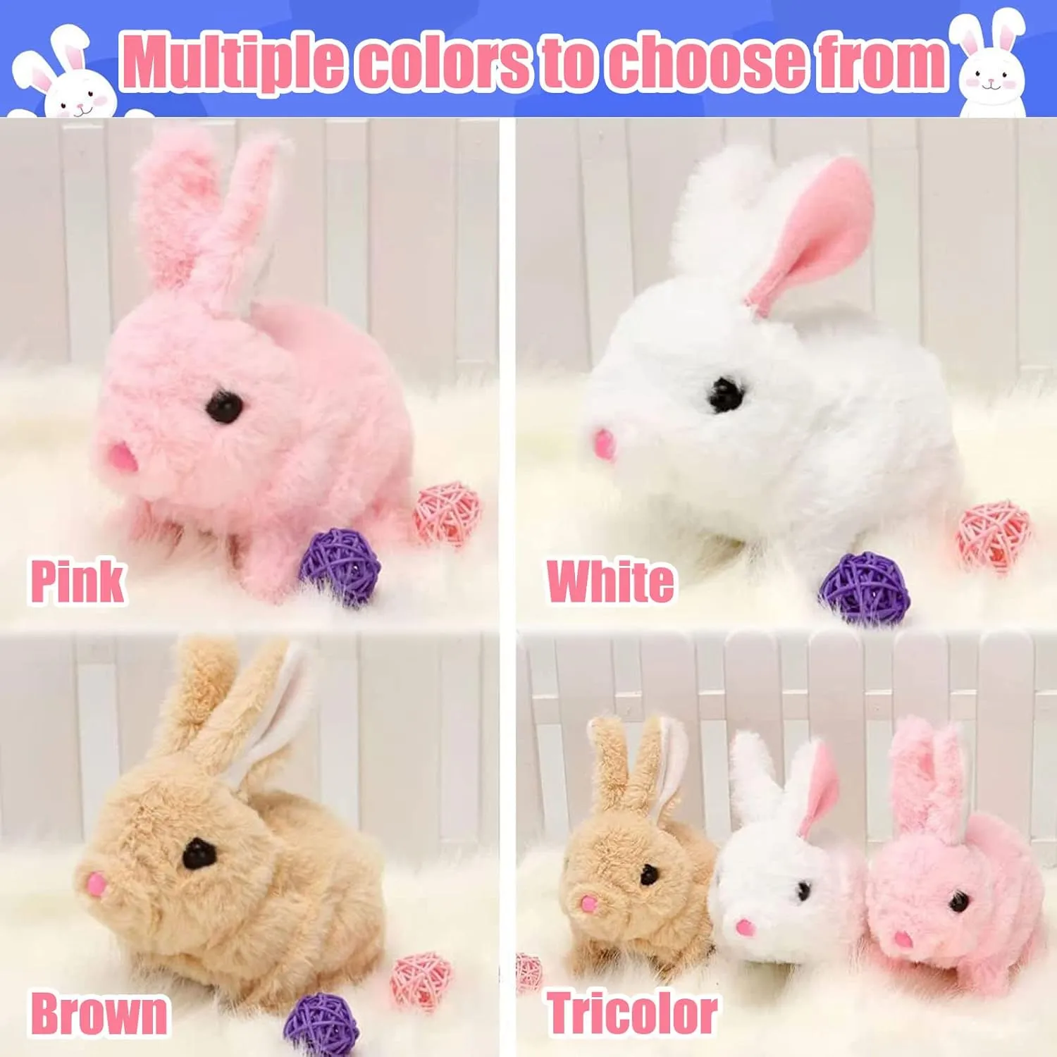 Bunny - My Realistic Bunny Toy,Bunny Realistic Bunny,Easter Basket Stuffer Realistic Bunny Toy,Jumping, Twitching, and Shaking Ears, Easter Stuffed Bunny(Pink)