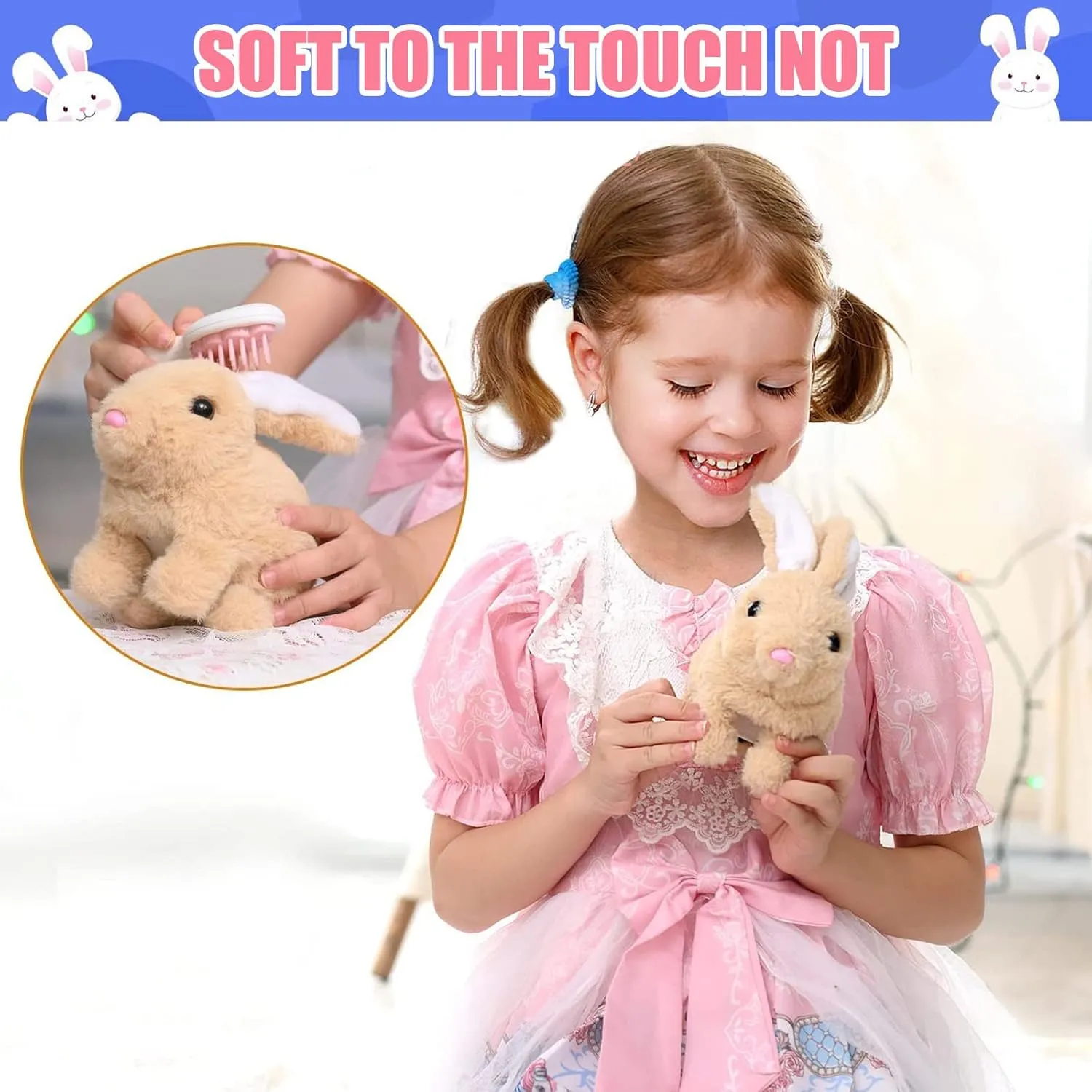 Bunny - My Realistic Bunny Toy,Bunny Realistic Bunny,Easter Basket Stuffer Realistic Bunny Toy,Jumping, Twitching, and Shaking Ears, Easter Stuffed Bunny(Pink)