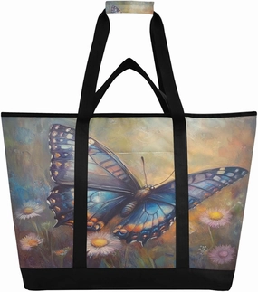 Butterfly Flower Reusable Insulated Lunchbox Cooler Bag, Leakproof Kitchen Grocery Bag Collapsible Portable Cooler Tote Bag for Picnic, Camping, Office, Travel