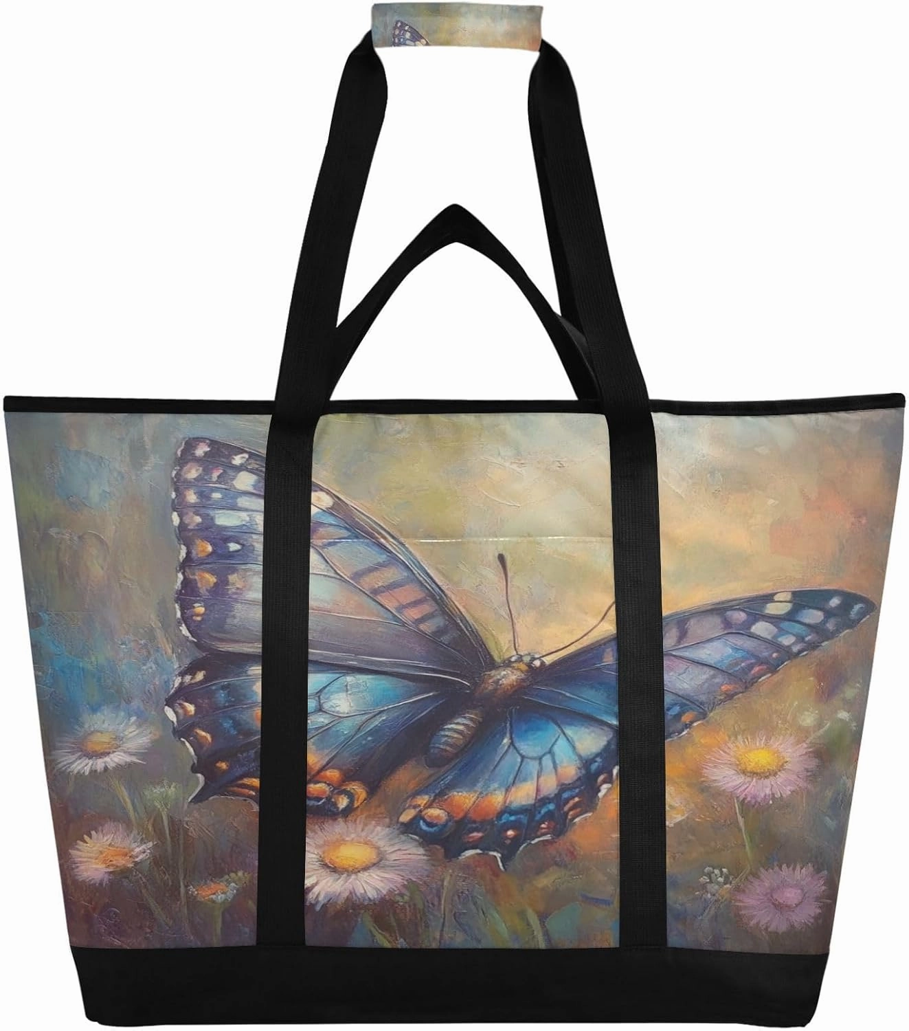 Butterfly Flower Reusable Insulated Lunchbox Cooler Bag, Leakproof Kitchen Grocery Bag Collapsible Portable Cooler Tote Bag for Picnic, Camping, Office, Travel