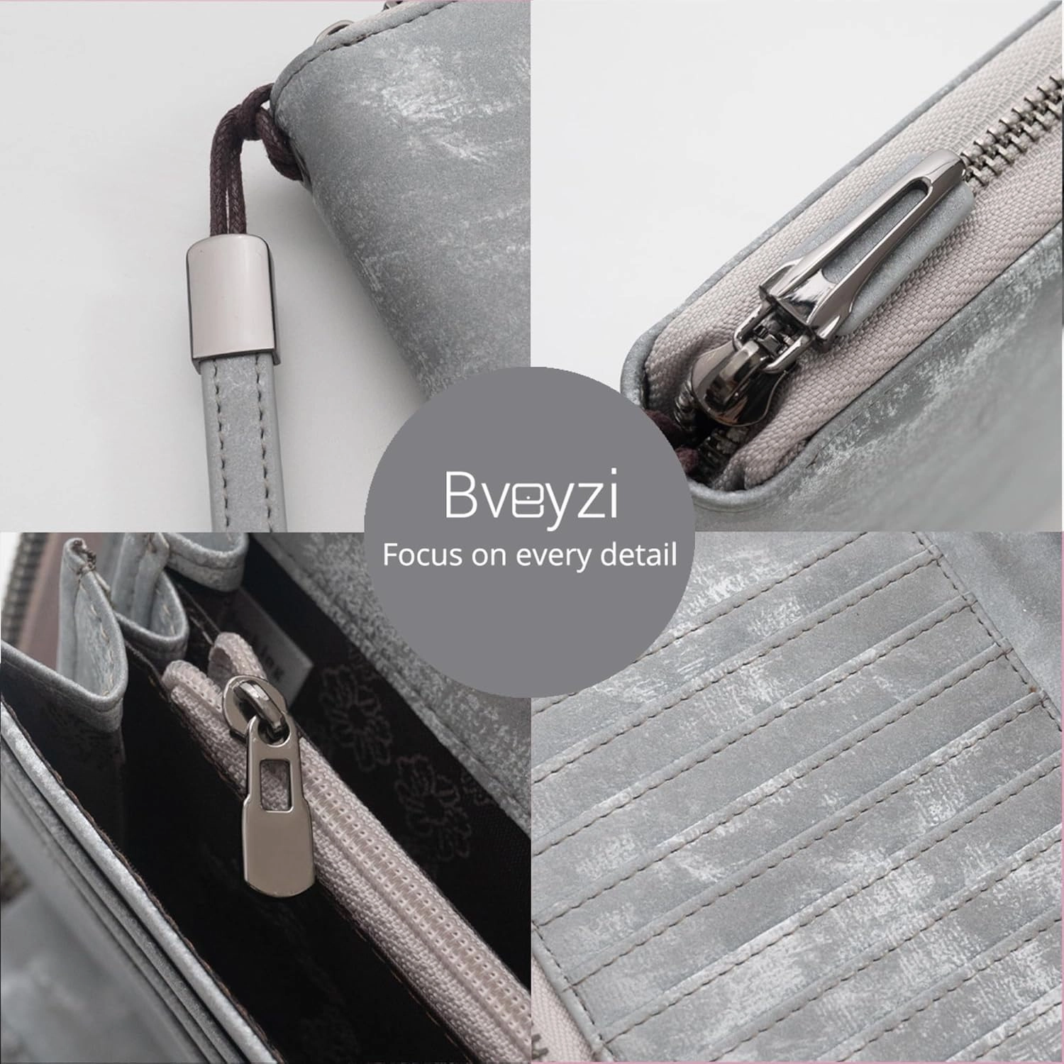 Bveyzi Women RFID Blocking Wallet Leather Zip Around Phone Clutch Large Capacity Ladies Travel Purse Wristlet