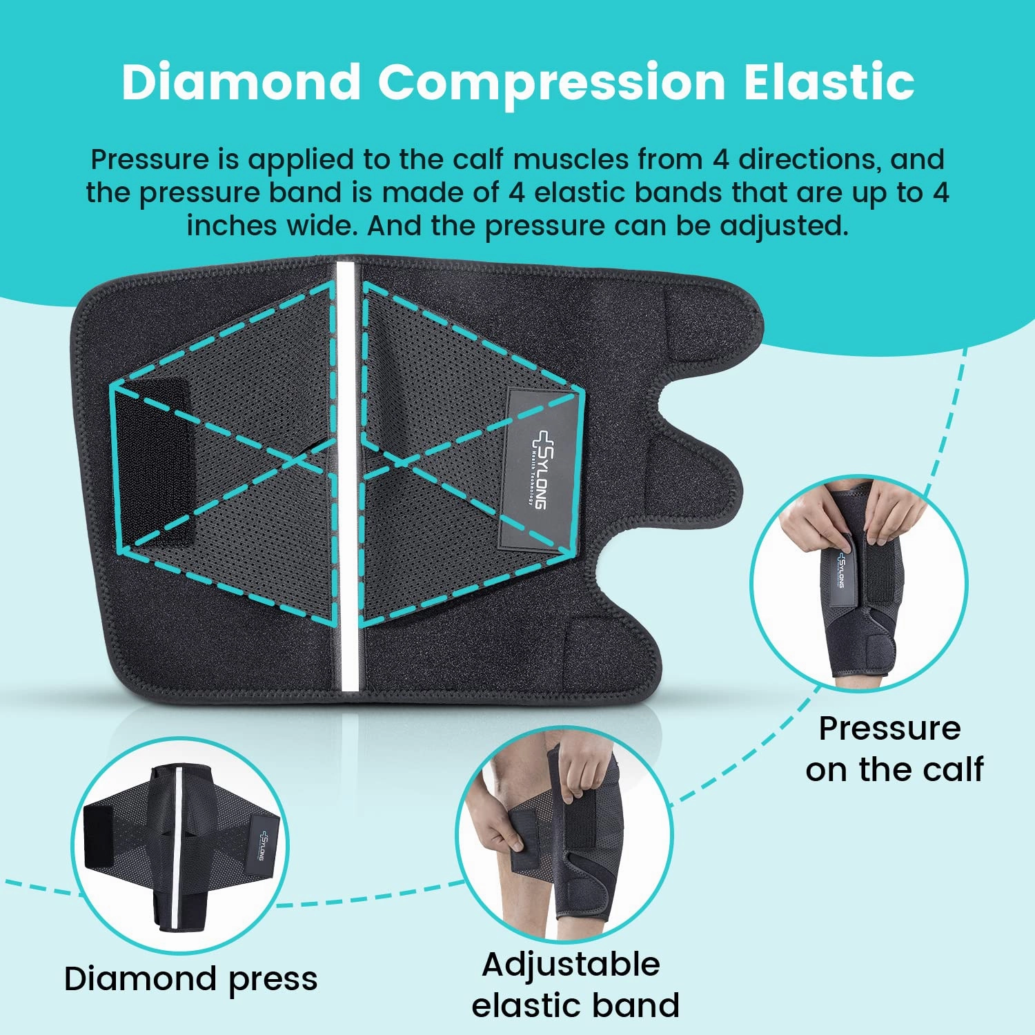 Calf Brace Leg Compression Sleeves for Men & Women, Shin Splints for Calf Muscle Wrap, Diamond-shaped Elastic Band for Pressure, fit Swelling, Varicose Vein Pain Relief, Running, Hiking, Fitness -L/XL