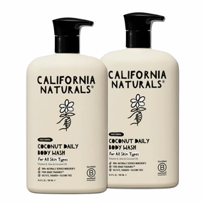 California Naturals Body Wash for Women and Men, Vitamin E Shower Gel Cleanser, Natural, Vegan & Cruelty Free, Paraben & Sulfate Free, Moisturizing Skin, Coconut, All Skin Types, 16.5 fl oz, 2 Pack