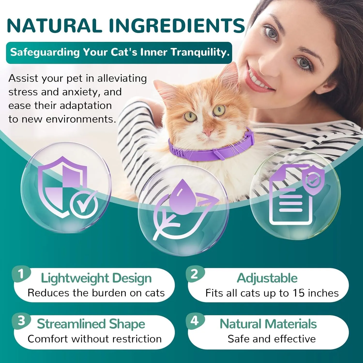Calming Collar for Cats, Pheromone Collar for Cat Anxiety Relief, 60 Days Adjustable Waterproof TPE, Cat Calming Collars Helps Calm During Loud Noises and Separation (Rainbow, 2 Pack)