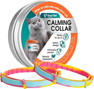 Calming Collar for Cats, Pheromone Collar for Cat Anxiety Relief, 60 Days Adjustable Waterproof TPE, Cat Calming Collars Helps Calm During Loud Noises and Separation (Rainbow, 2 Pack)