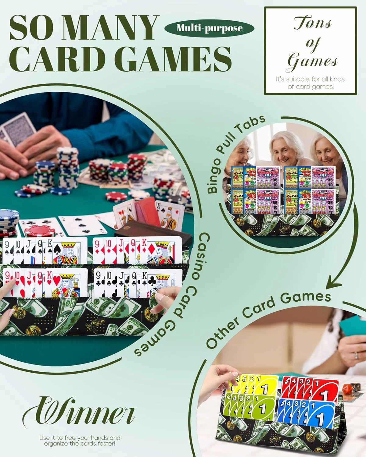 Canasta Poker Bridge Card Game Accessories - Hands Free Card Holder for Adults & Seniors