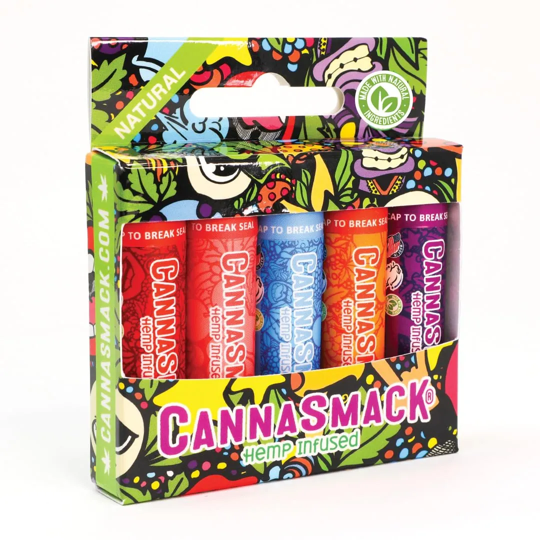 CannaSmack Natural Hemp Lip Balm - Sooth, Protect, & Moisturize Your Lips. 5 Flavors - Mango, Tropical, Peach, Berry, & Cherry - Beeswax, Hemp Seed Oil, Coconut Oil, & Vitamin E - Cruelty Free