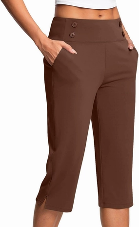 Capri Pants for Women Summer Trendy Straight Leg High Waisted Capris 2025 Elastic Business Casual Bottoms with Pocket