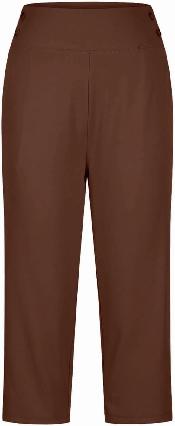 Capri Pants for Women Summer Trendy Straight Leg High Waisted Capris 2025 Elastic Business Casual Bottoms with Pocket