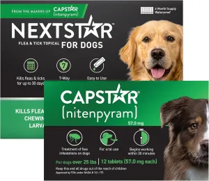 CAPSTAR Flea Treatment for Dogs Over 25 lbs (12 Doses)   NEXTSTAR Flea and Tick Prevention for Large Dogs 45-88 lbs (6 Doses) Bundle