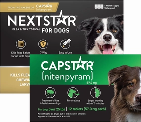 CAPSTAR Flea Treatment for Dogs Over 25 lbs (12 Doses)   NEXTSTAR Flea and Tick Prevention for Medium Dogs 23-44 lbs (6 Doses) Bundle