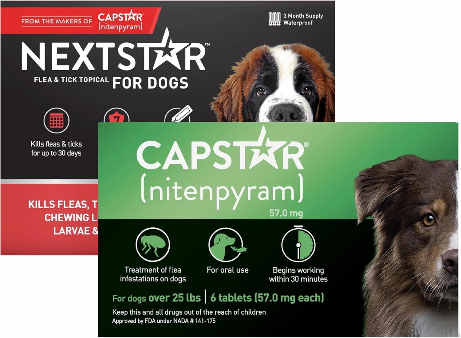 CAPSTAR Flea Treatment for Dogs Over 25 lbs (6 Doses)   NEXTSTAR Flea and Tick Prevention for X-Large Dogs 89-132 lbs (3 Doses) Bundle