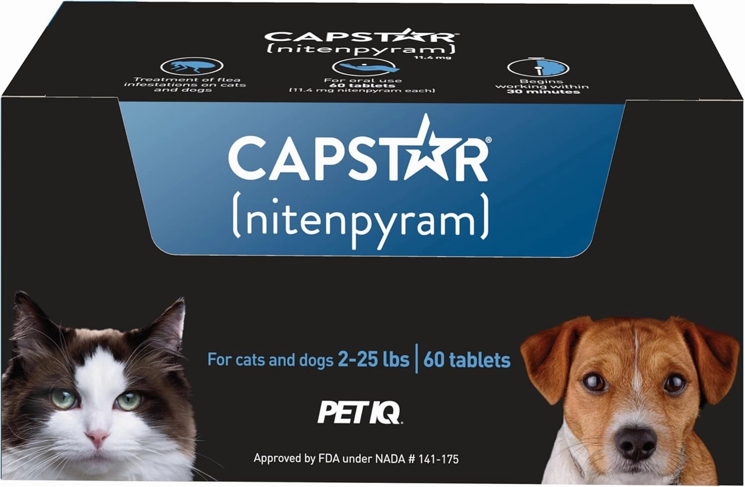 Capstar(nitenpyram) for Dogs Fast-Acting Oral Flea Treatment for Dogs 2-25 lbs, Vet-Recommended Medication Tablets Start Killing in 30 Minutes, 60 Doses