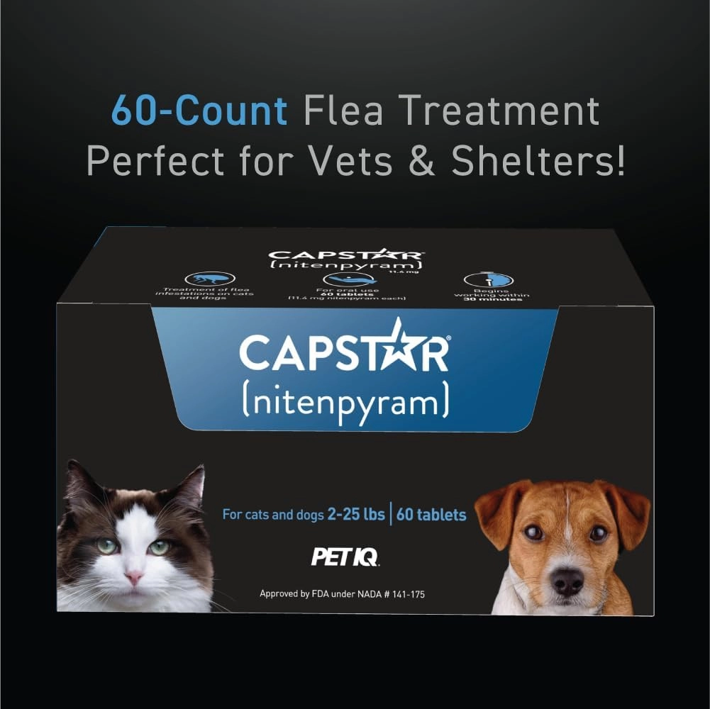 Capstar(nitenpyram) for Dogs Fast-Acting Oral Flea Treatment for Dogs 2-25 lbs, Vet-Recommended Medication Tablets Start Killing in 30 Minutes, 60 Doses