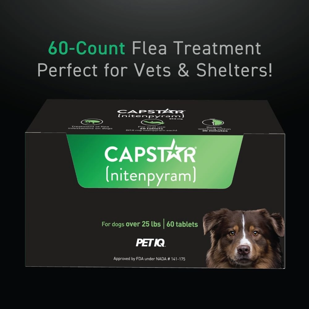 Capstar(nitenpyram) for Dogs Fast-Acting Oral Flea Treatment for Dogs Over 25 lbs, Vet-Recommended Medication Tablets Start Killing in 30 Minutes, 60 Doses