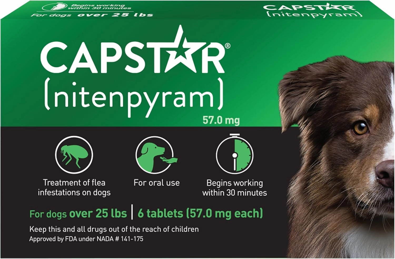 CAPSTAR Oral Flea Treatment for Dogs, Fast Acting Tablets Start Killing Fleas in 30 Minutes, Medium & Large Dogs (Over 25 lbs), 6 Doses