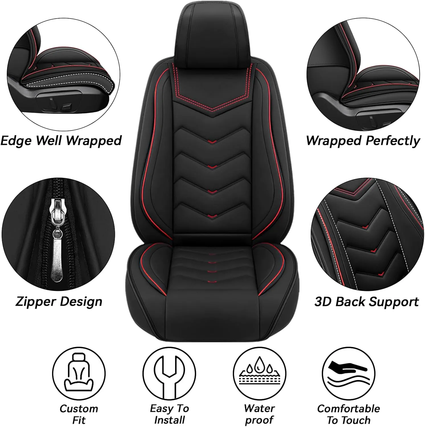 Car Seat Covers for Volkswagen Atlas 2018-2025, Waterproof Nappa Leather Seat Cover, Anti-Slip Car Seat Covers, Airbag Compatible, Automobile Seat Covers Sets.(Standard 5 Seats/Black)