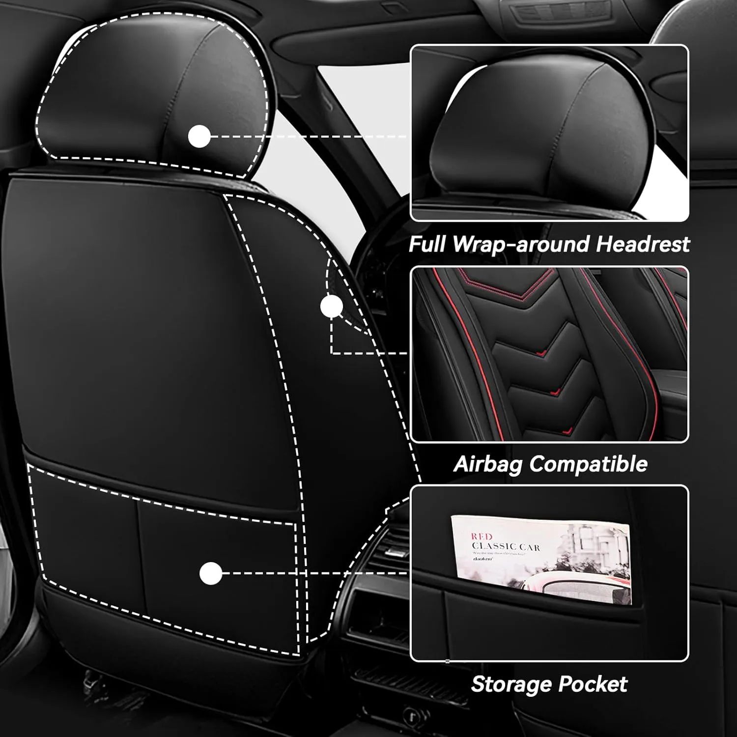 Car Seat Covers for Volkswagen Atlas 2018-2025, Waterproof Nappa Leather Seat Cover, Anti-Slip Car Seat Covers, Airbag Compatible, Automobile Seat Covers Sets.(Standard 5 Seats/Black)