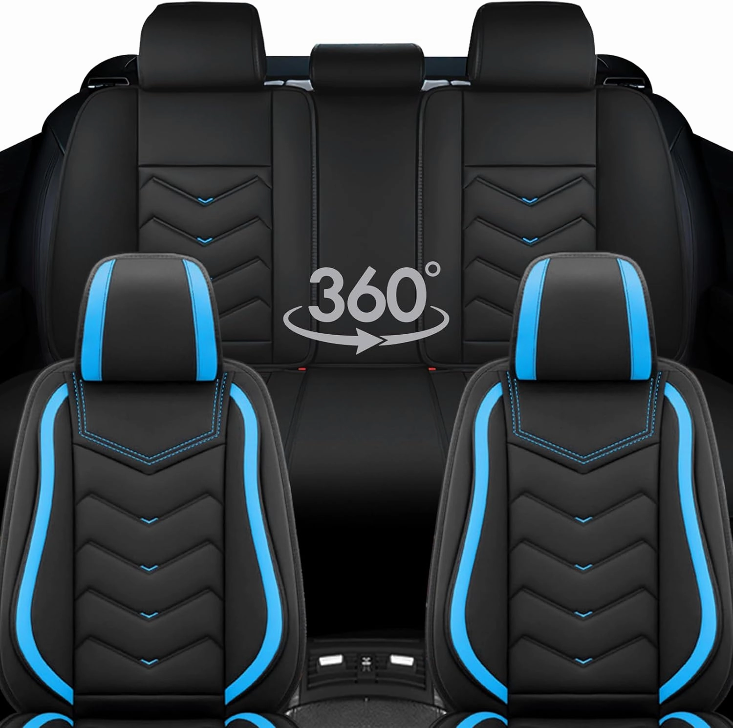 Car Seat Covers for Volkswagen Atlas 2018-2025, Waterproof Nappa Leather Seat Cover, Anti-Slip Car Seat Covers, Airbag Compatible, Automobile Seat Covers Sets.(Standard 5 Seats/Blue)