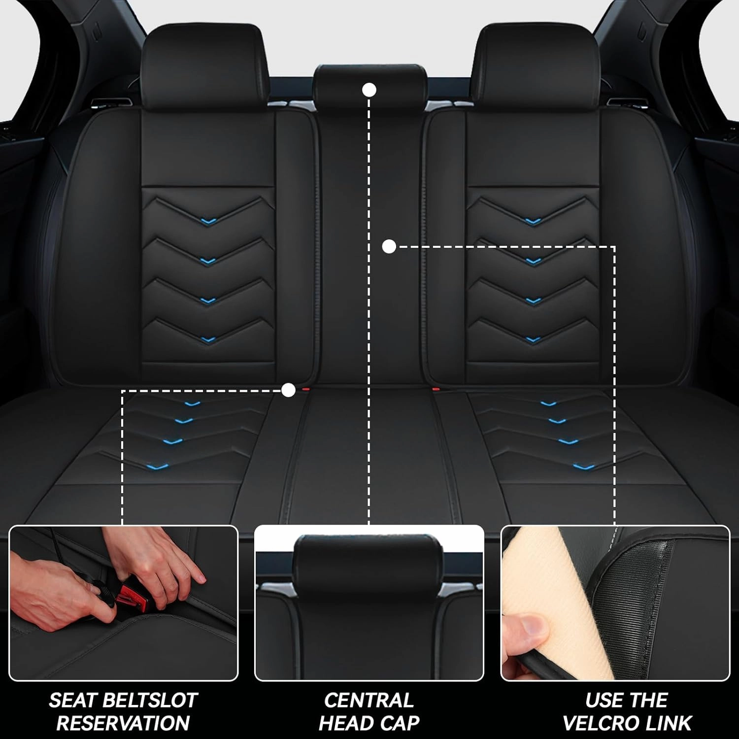 Car Seat Covers for Volkswagen Atlas 2018-2025, Waterproof Nappa Leather Seat Cover, Anti-Slip Car Seat Covers, Airbag Compatible, Automobile Seat Covers Sets.(Standard 5 Seats/Blue)