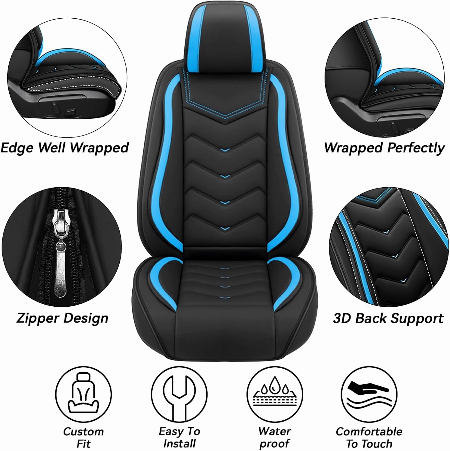 Car Seat Covers for Volkswagen Atlas 2018-2025, Waterproof Nappa Leather Seat Cover, Anti-Slip Car Seat Covers, Airbag Compatible, Automobile Seat Covers Sets.(Standard 5 Seats/Blue)