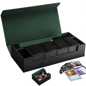 Card Case Holds 800  Sleeved Cards - MTG, Uno, YuGiOh & More - TCG Deck Box with Strong Magnet Closure (Black/Green)