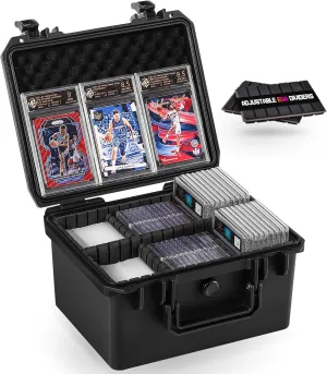 Card Case Storage for Graded Sports Cards Baseball Football Basketball, Trading Card Box with 6 Adjustable Dividers, Waterproof Card Organizer for Rigid, Magnetic Card Sleeves (Case Only)