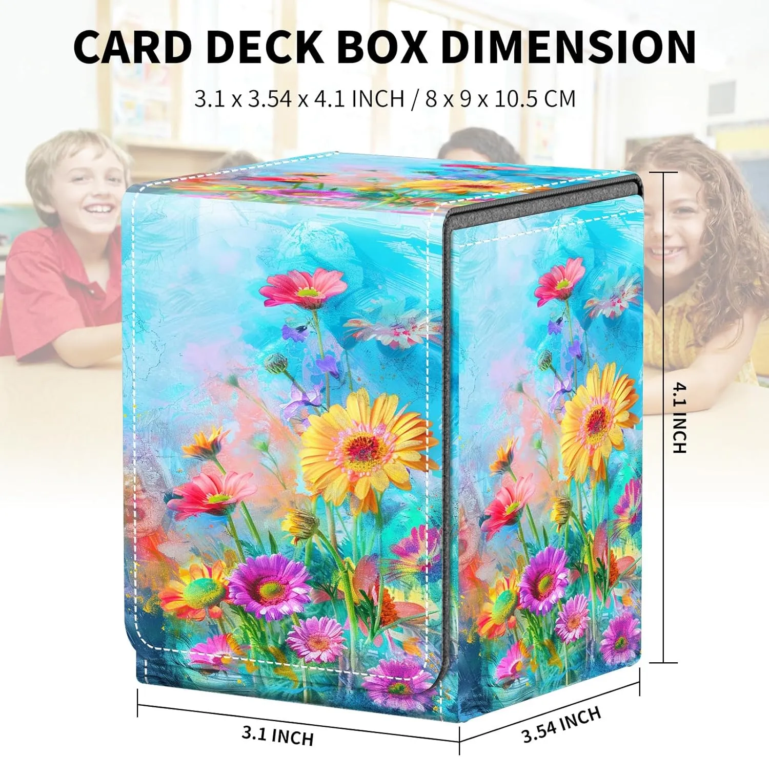 Card Deck Box for MTG Trading Cards, Magic Card Box Can Hold 110  Single Sleeved Cards, Waterproof PU Leather Material, Strong Magnetic Buckle Card Set Box Suitable for TCG CCG, Colorful Wildflower