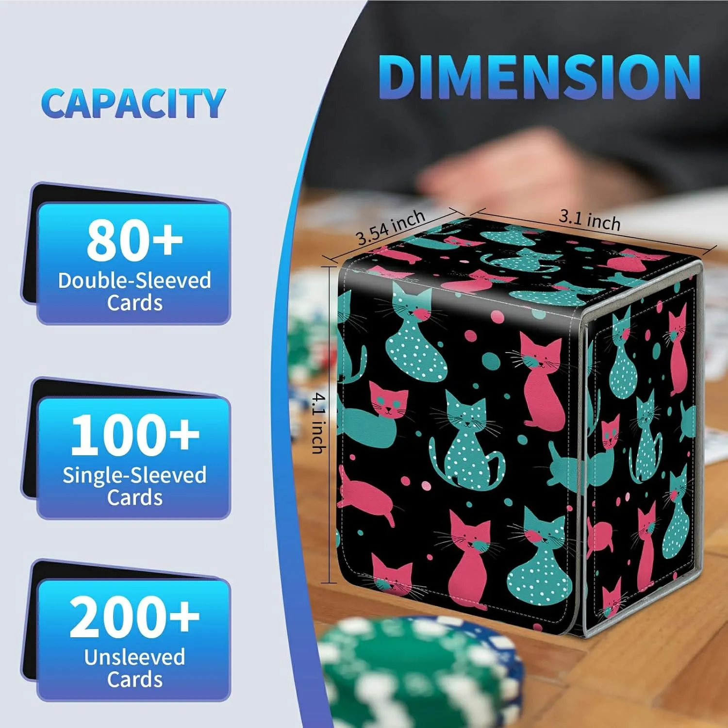 Card Deck Box for Trading Cards, MTG Commander Deck Box Fits 100  Single Sleeved Cards, Leather Magnetic Card Storage Box for YuGiOh TCG CCG Cards, Cats