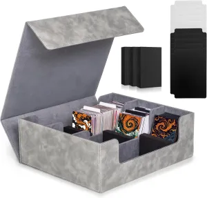 Card Deck Box for Trading Cards with 10 Dividers, Magnetic Storage Box Fit 1800  Single Sleeved Cards, Card Holder Case for MTG, TCG, Sport card and Magic cards (Gray)