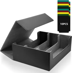Card Deck Box for Trading Cards,1800  Single Sleeved Cards Holders Storage, 3 Row Leather Magnetic Closure Commander Card Storage Box Fit for YuGiOh, MTG and Sport Cards