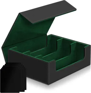 Card Deck Case for Trading Cards,Card Storage Box Holds 1800  Single Sleeved Cards,PU Leather Magnetic Closure Commander Card Boxes Magic Card Holders Fit for Game Cards and Sport Cards (Black&Green)
