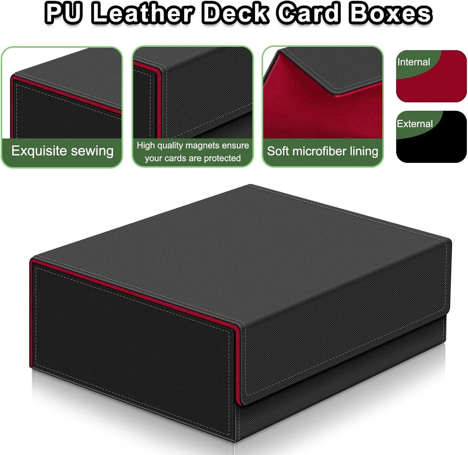 Card Deck Case for Trading Cards,Card Storage Box Holds 1800  Single Sleeved Cards,PU Leather Magnetic Closure Commander Card Boxes Magic Card Holders Fit for Game Cards and Sport Cards (Black&Red)