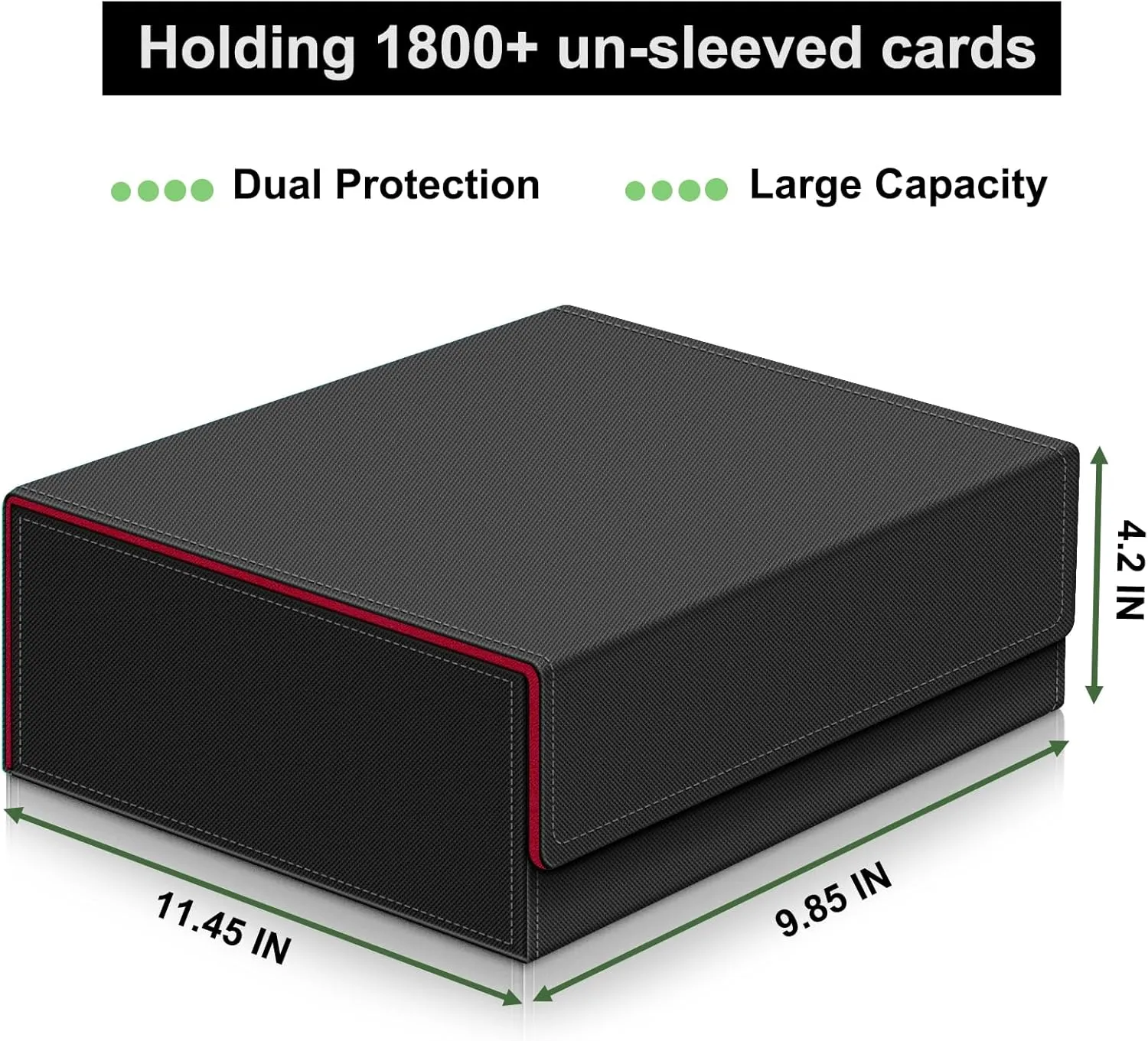 Card Deck Case for Trading Cards,Card Storage Box Holds 1800  Single Sleeved Cards,PU Leather Magnetic Closure Commander Card Boxes Magic Card Holders Fit for Game Cards and Sport Cards (Black&Red)